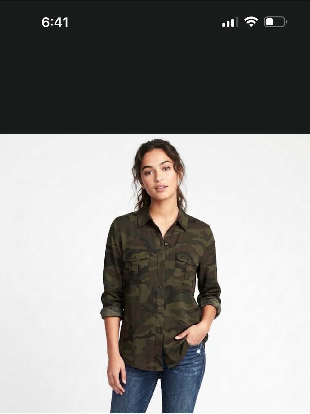 Women’s Camo Button-Front Shirt - Olive Green